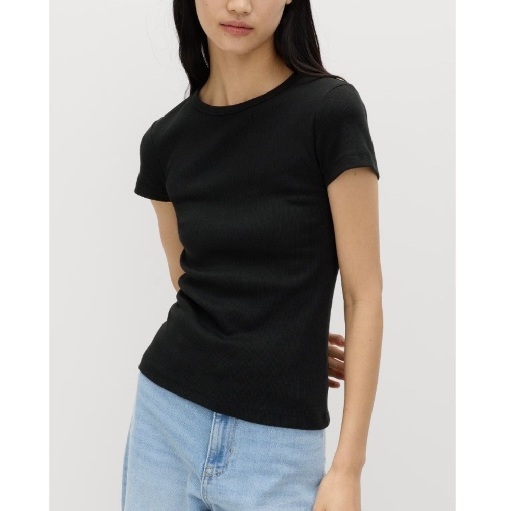 Market & Spruce Women's Black‎ Pearl Cotton Rib Crewneck Tee Size M NWT
